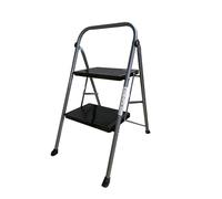 Escalera Plegable de Metal Domestica Color Gris Oscuro, Taburete Plegable peldaño Extra Ancho y con Apoyabrazos Carga hasta 150 KG (2 peldaños)