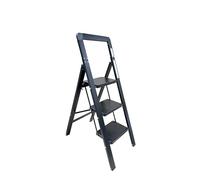 Escalera Plegable de Metal Domestica Color Gris Oscuro, Taburete Plegable peldaño Extra Ancho y con Apoyabrazos Carga hasta 150 KG (3p Negra)