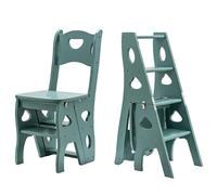 Escalera plegable multifuncional de madera portátil de 4 escalones con soporte de pantalla, color verde (35 x 47,5 x 88 cm, 14 x 19 x 35 pulgadas), perfecta para uso doméstico y jardín