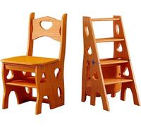 Escalera plegable multifuncional para biblioteca de 4 escalones, portátil, de madera con pantalla de nogal, soporte para ahorro de espacio para el hogar (35 x 47 cm)
