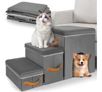 Escalera plegable para mascotas, 3 peldaños, con caseta para perros | 3 niveles para facilitar el ascenso, caseta integrada para perros, ahorra espacio, plegable para mascotas pequeñas