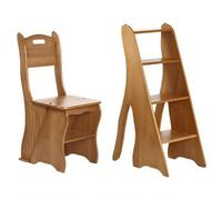 Escalera plegable portátil de 4 escalones de madera maciza para el hogar, biblioteca, oficina, uso en casa, diseño de ahorro de espacio
