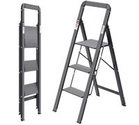 Escalera Plegable Taburete plegable de aluminio de 4 escalones con empuñadura retráctil, escaleras de mano livianas for armarios altos, hogar de 330 libras, color negro Taburete Plegable