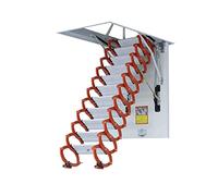 Escalera plegable telescópica, ahorra espacio, montaje en pared, fácil despliegue, funcionamiento suave, diseño compacto para acceso al ático y uso en interiores, solución invisible perfecta.