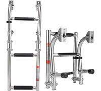 Escalera Plegable telescópica de 3/4 peldaños para embarcaciones, de Acero Inoxidable, para Cubiertas de baño, con barandillas y Estructura para Yates/Piscinas (Plateada, 4 peldaños).