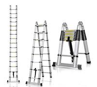 Escalera Plegable telescópica de 5 m con Goma Antideslizante, Multiusos, Extensible, 150 kg, de Aluminio