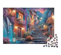 Escalera Pueblo Italiano Puzzle de 1000 Piezas Papel Puzzle para Adultos Cascada Flores Relajación Decoración Regalo 70x50cm/1000pcs