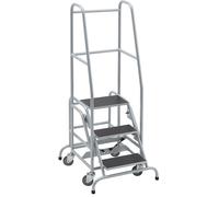 Escalera rodante con tarima eurokraft pro, piezas insertadas en los peldaños de contrachapado antideslizante