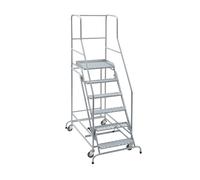 Escalera rodante con tarima eurokraft pro, piezas insertadas en los peldaños de rejilla rómbica