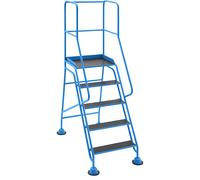 Escalera rodante con tarima eurokraft pro, plataforma y peldaños de contrachapado antideslizante