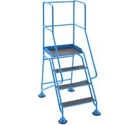 Escalera rodante con tarima eurokraft pro, plataforma y peldaños de contrachapado antideslizante