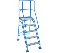 Escalera rodante con tarima eurokraft pro, plataforma y peldaños de rejilla rómbica