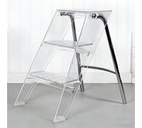 Escalera Silla Acrílico Transparente, Taburete Plegable Multifuncional Antideslizante,Taburetes de Tres Peldaños Ligera y portátil, Soporta hasta 100 kg