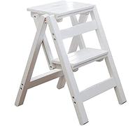 Escalera-Taburete Escalera Plegable Multifuncional, Escalera de Madera Maciza, Taburete con escalón, for el hogar(White)
