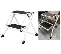 Escalera-Taburete Taburetes con escalones, Silla Escalera de 2, Plegable, Pedal Ultra Ancho, Cocina Liviana portátil(White)
