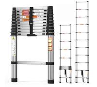 Escalera telescópica 3,2m/10,5FT,Escalera Extensible Ligera de Acero Inoxidable con Bloqueo automático,Pies Antideslizantes,Carga 150kg/330lb,Escalera Multiusos para el hogar y el Exterior