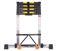 Escalera Telescópica 3.5 m,de Aluminio,con Barra Estabilizadora y Ruedas, Plegable y Portátil, Extensible Profesional para el Hogar, el Jardín y el Exterior, Capacidad de Carga 150 kg