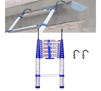 Escalera telescópica ajustable azul con ganchos extraíbles de 4,7 m, extensión de aluminio, multiposición, plegable, ideal para el hogar, la oficina y el uso al aire libre