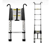Escalera telescópica ajustable con 2 ganchos de techo extraíbles, ligera, multiusos, para uso doméstico, capacidad de 330 libras, perfecta para bricolaje y tareas al aire libre