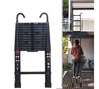 Escalera telescópica con Gancho, 6,2 m, Aluminio, Escalera Extensible portátil, Escalera de extensión, 150 kg de Capacidad de Carga, EN131, Color Negro