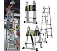 Escalera telescópica de 1,9 m + 1,9 m multiusos plegable de aluminio, escalera telescópica extensible portátil con EN131 y norma CE, escalera de extensión utilizada en el ático