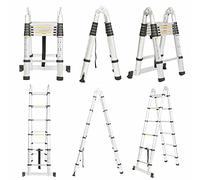 Escalera telescópica de 1,9 m+1,9 m, plegable, portátil, extensible, escalera, de aluminio, capacidad de carga de 150 kg