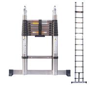 Escalera telescópica de 2,5 m+2,5 m a marco de extensión plegable 5 m escalera recta resistente acero inoxidable hasta 150 kg de capacidad, antideslizante, escalera de seguridad EN131