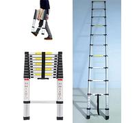 Escalera telescópica de 2,6 m con 9 peldaños, Escalera telescópica de Aluminio, portátil, Antideslizante, Escalera Multiusos, Capacidad de Carga de 150 kg, EN131