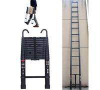 Escalera telescópica de 3,2 m con 2 ganchos, 11 peldaños, de aluminio, portátil, antideslizante, multiusos, capacidad de carga de 150 kg, EN131, color negro