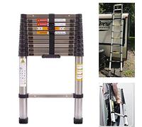 Escalera telescópica de 3,2 m, de acero inoxidable, extensible, antideslizante, 11 peldaños, portátil, multiusos, resistente, soporta hasta 150 kg, EN131