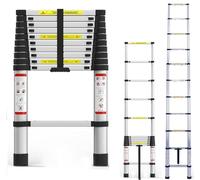 Escalera telescópica de 3,2 m, de aluminio, ligera, plegable, con mecanismo de bloqueo y patas antideslizantes, escalera plegable multiusos de 330 libras de capacidad