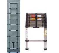Escalera telescópica de 3,2 m extensible de acero inoxidable, escalera portátil para loft con 9 peldaños, capacidad de 150 kg, EN131