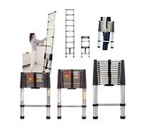 Escalera telescópica de 3,2 m, multiusos, extensible, plegable, antideslizante, multifunción, portátil (escalera de acero inoxidable)