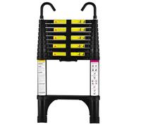 Escalera telescópica de 3.8 m con Ganchos y pies Antideslizantes, Escalera Plegable de Aluminio Ligero para altillos, Casas rodantes, Exteriores e Interiores, Capacidad de Carga de 150kg.Negro