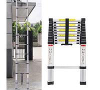 Escalera telescópica de 3,8 m, de acero inoxidable, antideslizante, con 13 peldaños, para exterior e interior, capacidad de carga de 150 kg
