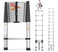 Escalera telescópica de 3,8 m de grosor, extensible, de 3,8 m, plegable, para taller, loft, bricolaje, escalera telescópica de acero inoxidable, capacidad de 330 libras, más fuerte que la escalera de