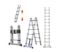 Escalera telescópica de 3,8 m, extensible (1,9 m + 1,9 m), tipo A y recta, de aluminio, multiusos, antideslizante, soporta 150 kg, para interiores y exteriores