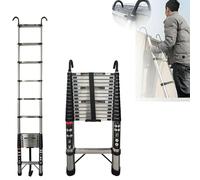 Escalera telescópica de 4,4 m con gancho desmontable, escalera telescópica plegable, escalera multiusos, escalera extensible, escalera multifunción, carga máxima 150 kg/330 libras