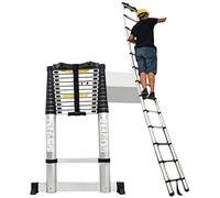 Escalera telescópica de 5 m, 6 m, 7 m, 8 m, con barra estabilizadora, escalera de extensión de aluminio para uso doméstico industrial de emergencia, capacidad de carga de 150 kg, versátil y duradera