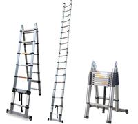 Escalera telescópica de 5 m, plegable, extensible, multiusos, acero inoxidable, 16,5 pies, escalera plegable de acero inoxidable EN131, segura estándar 330 LB, capacidad de carga (2,5 m + 2,5 m)