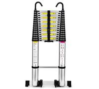 Escalera telescópica de 6.3 m con Ganchos y pies Antideslizantes, Escalera Plegable de Aluminio Ligero para altillos, Casas rodantes, Exteriores e Interiores, Capacidad de Carga de 150kg.Argentato