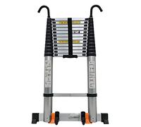 Escalera telescópica de 7 m con Gancho, Barra estabilizadora y Ruedas - Escalera Extensible Ligera de Aluminio para casa, Techo, ático, Autocaravana y Trabajo al Aire lib