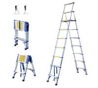 Escalera telescópica de 9 escalones EXTENDACT9, Escalera telescópica 2,6m+2,3 m, Escalera Plegable telescópica, Altura máxima de Trabajo 4,1m, Garantía de 5 años, Hostrom