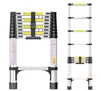 Escalera telescópica de Acero Inoxidable, 2,6m Escalera Plegable Portátil, Escalera Extensible con Patas Antideslizantes, Ideal para áticos, techos, autocaravanas, decoración y Mantenimiento