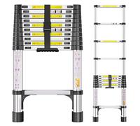 Escalera telescópica de Acero Inoxidable, 3,18m Escalera Plegable Portátil, Escalera Extensible con Patas Antideslizantes, Ideal para áticos, techos, autocaravanas, decoración y Mantenimiento