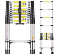 Escalera telescópica de Acero Inoxidable, 3,8m Escalera Extensible Portátil con Patas Antideslizantes, Ideal para áticos, techos, autocaravanas, decoración y Mantenimiento