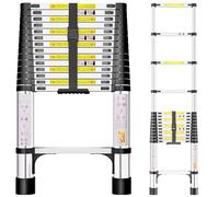 Escalera telescópica de Acero Inoxidable, 4,4m Escalera Plegable Portátil, Escalera Extensible con Patas Antideslizantes, Ideal para áticos, techos, autocaravanas, decoración y Mantenimiento