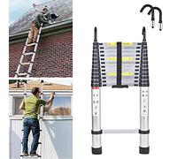 Escalera Telescópica De Aleación De Aluminio Portátil con Ganchos, 15 Pasos Telescópica Escalera Recta De 6,2 Metros/ 20,3 Pies Escalera Plegable