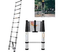 Escalera Telescópica de Aluminio 3.2 m, 10 Peldaños, Plegable, Extensible, Fácil de Transportar, para Constructores de Bricolaje, Interiores y Exteriores