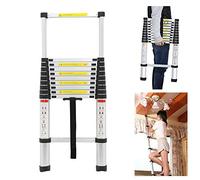 Escalera Telescópica de Aluminio, 3,2M Escaleras Plegable de retracción con un botón, Escalera de Extensión Multiusos, Escalera Antideslizante Telescopica, Capacidad de 300 Libras